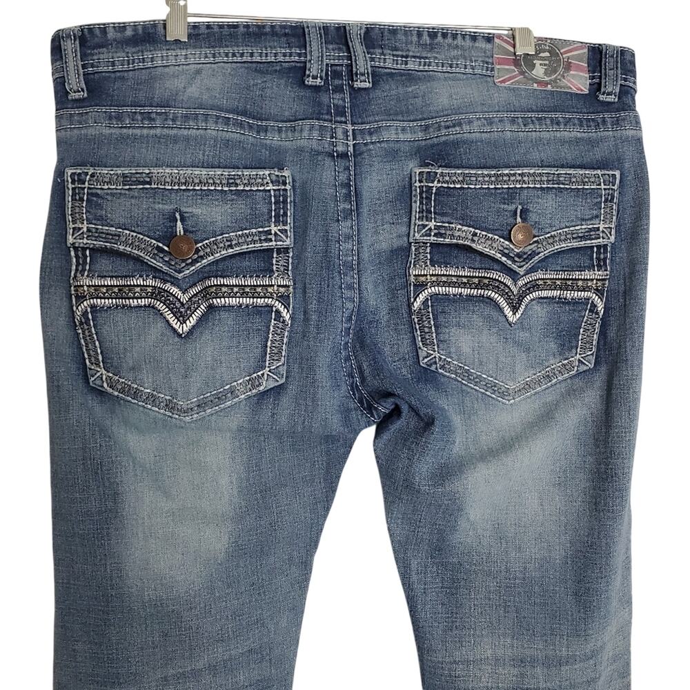 Monarchy Men's Y2K Distressed Embroidered Pocket Straight Leg Denim Jeans Sz 38